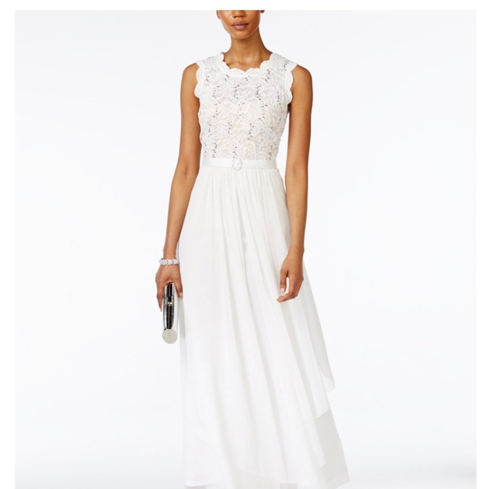 NWT White chiffon/ soft sequin dress.  Size 16